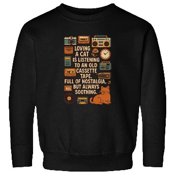 Discover Nostalgic Cat Listening Cassette Tape Sweatshirts