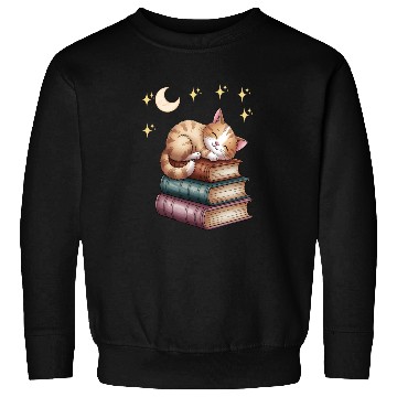 Discover Sleepy Cat on Book Stack Sweatshirts