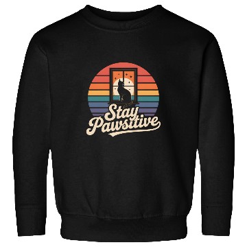 Discover Stay Pawsitive Retro Cat Window Starry Night Sweatshirts