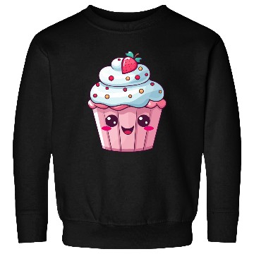 Discover Kawaii Strawberry Cupcake Illustration Sweatshirts