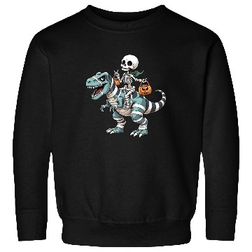 Discover Skeleton Riding Mummy Dinosaur Funny Halloween Sweatshirts