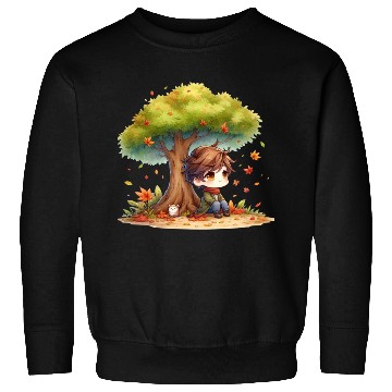 Discover Autumn Serenity Chibi under a Maple Tree Sweatshirts