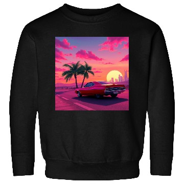 Discover Neon Drift Sunset on the Synthwave Highway Sweatshirts