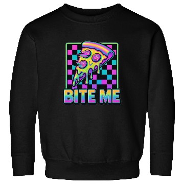Discover Bite Me – Y2K Glitch Pizza Neon Sweatshirts