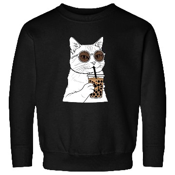 Discover Cool Cat with Bubble Tea and Sunglasses Sweatshirts