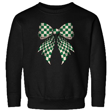 Discover Coquette Bow Cream White Green Checkered Pattern Sweatshirts