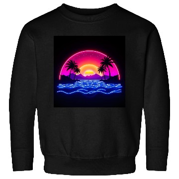 Discover Neon Sunset Over Tropical Island Sweatshirts