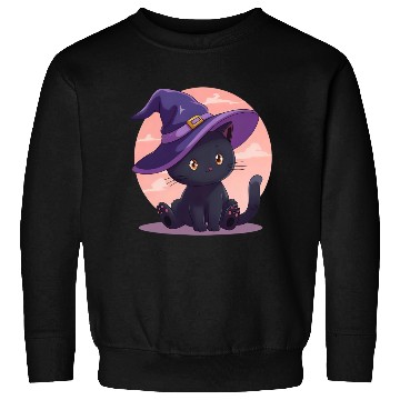 Discover Whimsical Halloween Cat with Witch Hat Sweatshirts