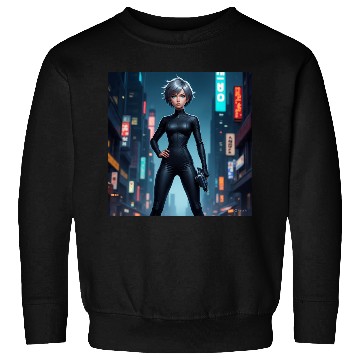 Discover Futuristic Cyberpunk Heroine Design Sweatshirts