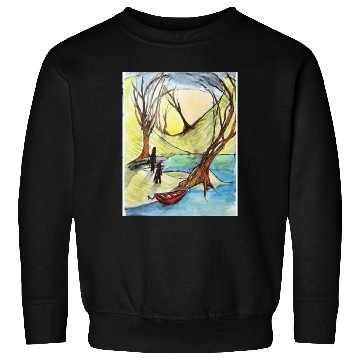 Discover Serene Autumn River Scene Illustration Sweatshirts