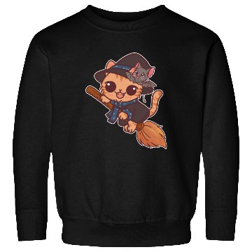 Discover Enchanted Cat Witch with Bat Familiar Sweatshirts
