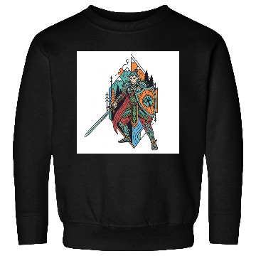 Discover Epic Elf Warrior Shield and Sword Illustration Sweatshirts