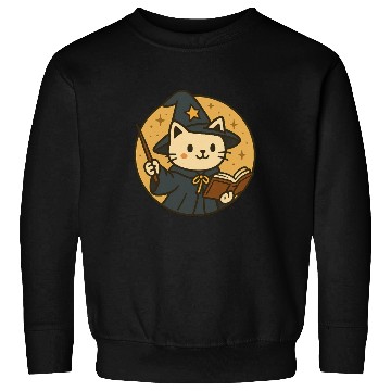 Discover Whimsical Cat Wizard in Starry Night Sweatshirts