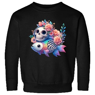Discover Whimsical Skull and Fish Floral Fusion Sweatshirts