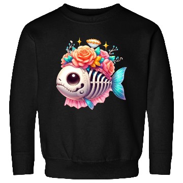 Discover Whimsical Skull Fish with Floral Crown Sweatshirts