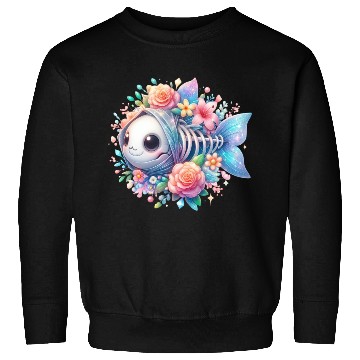 Discover Whimsical Fish Skeleton with Floral Accents Sweatshirts