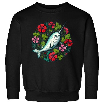 Discover Whimsical Narwhal Amid Floral Bloom Sweatshirts