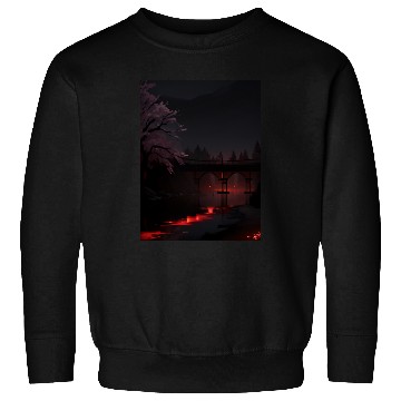 Discover Nighttime Bridge and Cherry Blossom Scene Sweatshirts