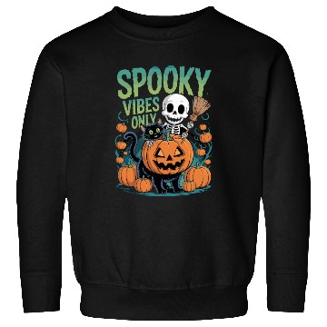 Discover Spooky Vibes Halloween Cat and Skeleton Sweatshirts