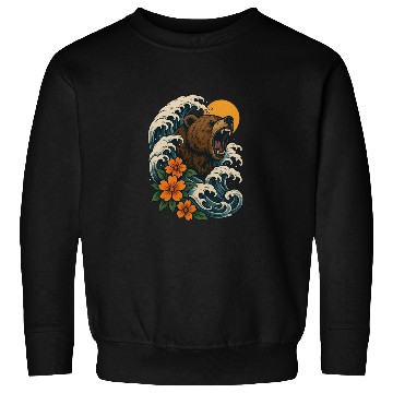 Discover Bear Surfer Wave with Hibiscus Flowers Sweatshirts