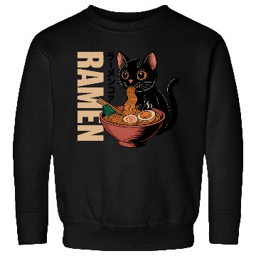 Discover Black Cat Ramen Illustration Sweatshirts