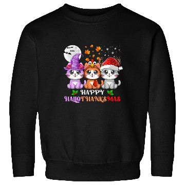 Discover Happy HalloThanksMas Cute Cats Lover Sweatshirts