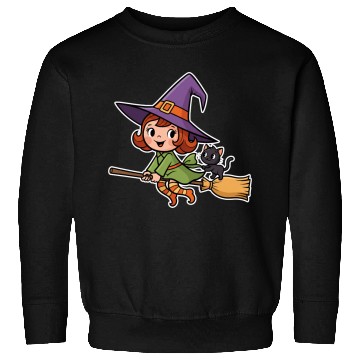 Discover Magical Witch and Cat Illustration Sweatshirts