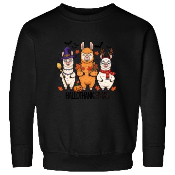 Discover Hallothanksmas Llama Trio Halloween Xmas Sweatshirts Gift