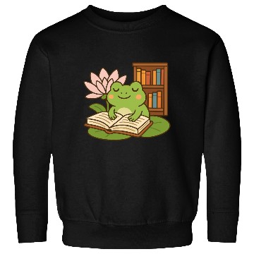 Discover Serene Frog Reading Book Under Lotus Sweatshirts