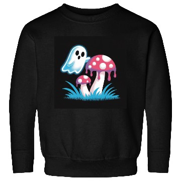 Discover Whimsical Ghost and Mushrooms Illustration Sweatshirts