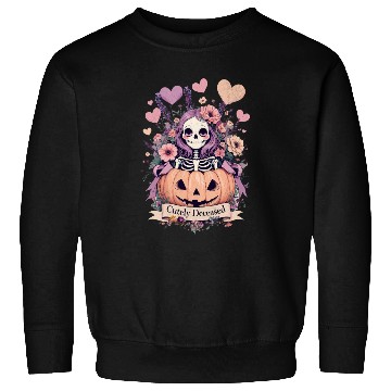 Discover Whimsical Skeleton with Pumpkin and Floral Accents Sweatshirts