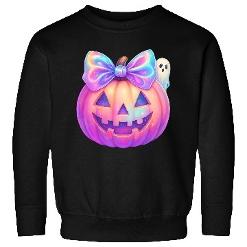 Discover Glowing Halloween Pumpkin with Iridescent Bow Sweatshirts
