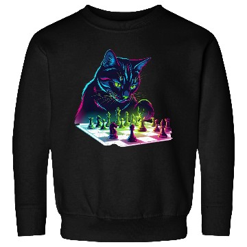 Discover Neon Black Cat Chess Art Sweatshirts