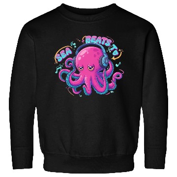 Discover Music Loving Octopus in Vibrant Neon Style Sweatshirts