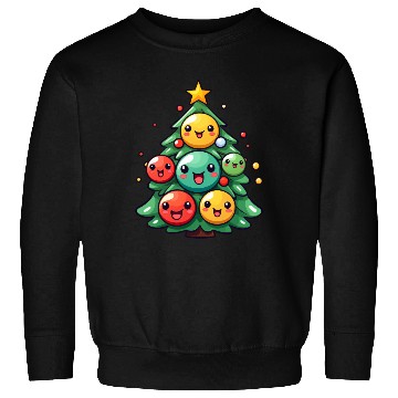 Discover Kawaii Christmas Tree with Chibi Ornaments Sweatshirts