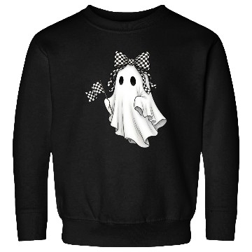 Discover Ghost Boo Checkered Bow Race Day Racing Flag Racer Sweatshirts
