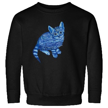 Discover Blue Van Gogh Starry Night Bengal Cat Illustration Sweatshirts