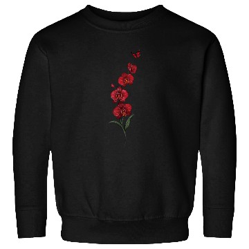Discover Red Orchid Flowers illustration with red butterfly Sweatshirts