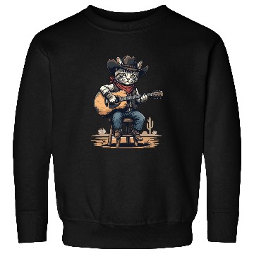 Discover Cowboy Cat with Guitar – Western Kitty Art Sweatshirts