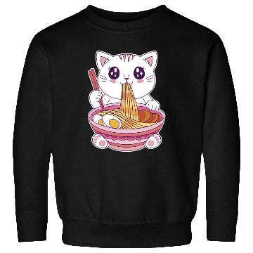 Discover Cute Kawaii Cat Eating Ramen  Sweatshirts