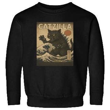 Discover Ukiyo-e Catzilla Retro Japanese Monster Cat Sweatshirts