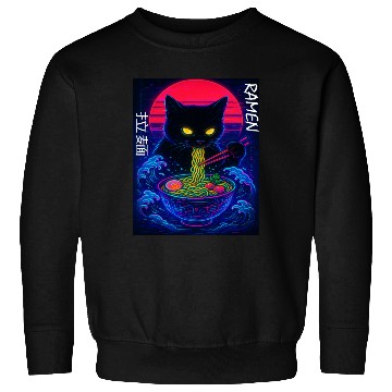 Discover Neon Black Cat Ramen Art Sweatshirts