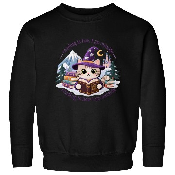 Discover Whimsical Cat Wizard Reading Magic Book Sweatshirts