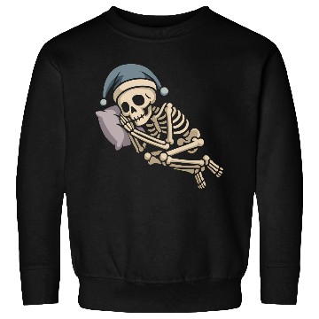 Discover Festive Skeleton Relaxing in Holiday Gear Sweatshirts