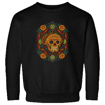 Discover Taco Calavera Vibrant Sugar Skull Mandala Art Sweatshirts