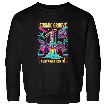 Discover Retro Neon Waves Space Rocket Sweatshirts