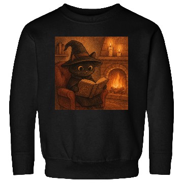Discover Enchanted Cat Witch by the Fireplace Sweatshirts