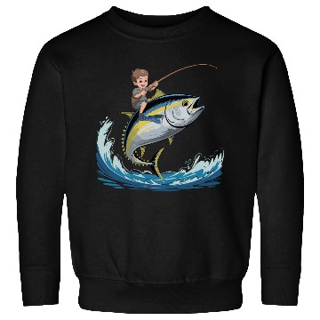 Discover Joyful young boy rides massive jumping tuna Sweatshirts