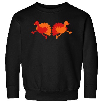 Discover Thanksgiving Turkey Birds two running away! Sweatshirts