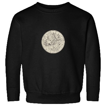 Discover Ancient Sea Monster Attacking Sailing Ship Circle Sweatshirts